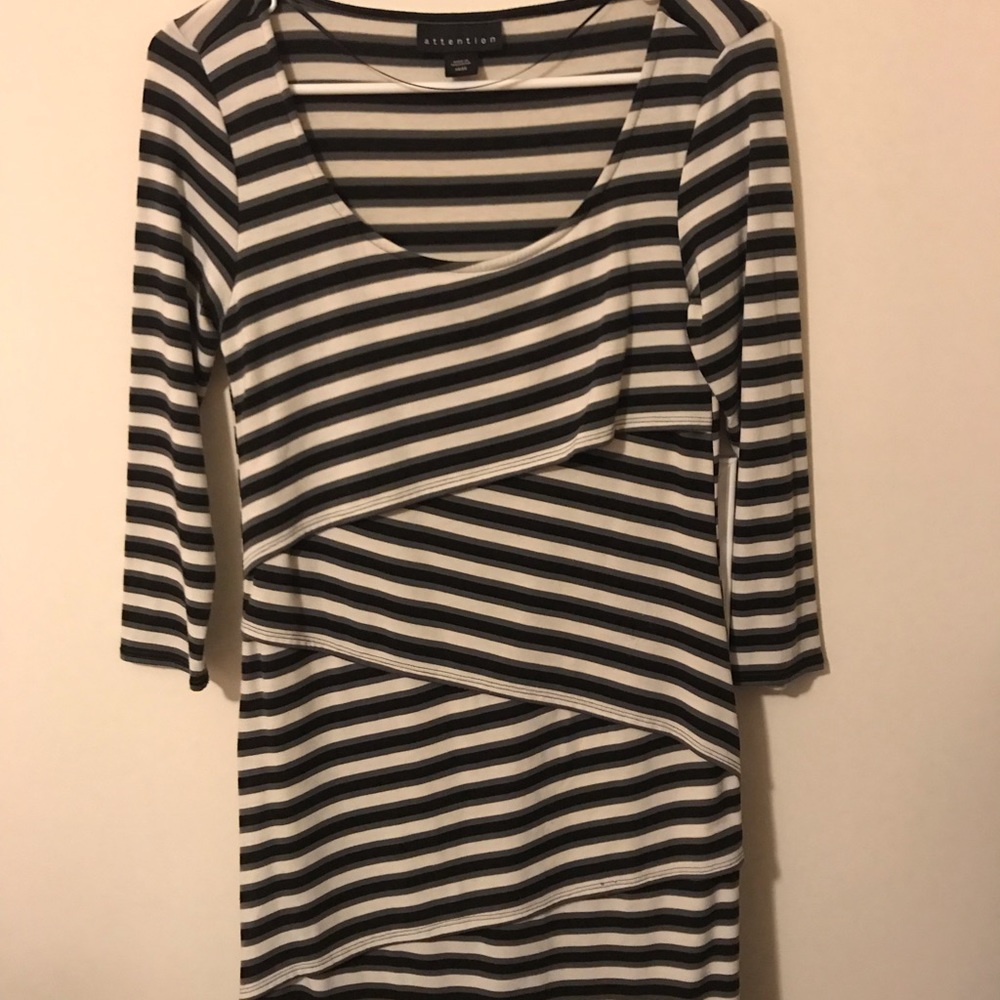 Black and white striped knee length dress